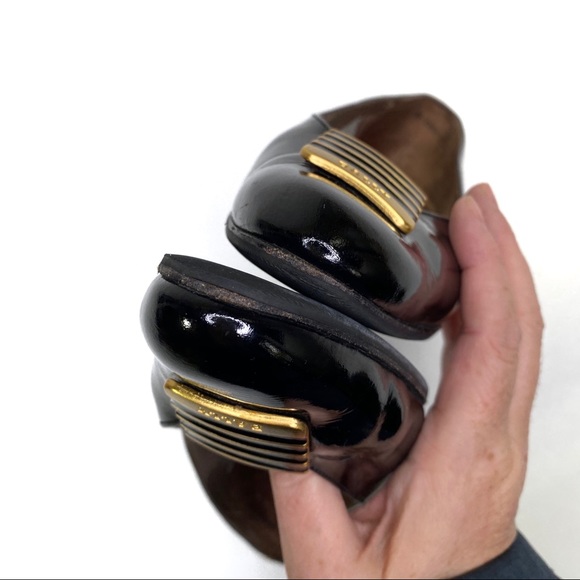 Bally Vintage Elaine Pumps Patent Leather Black Gold 7 - Picture 3 of 8